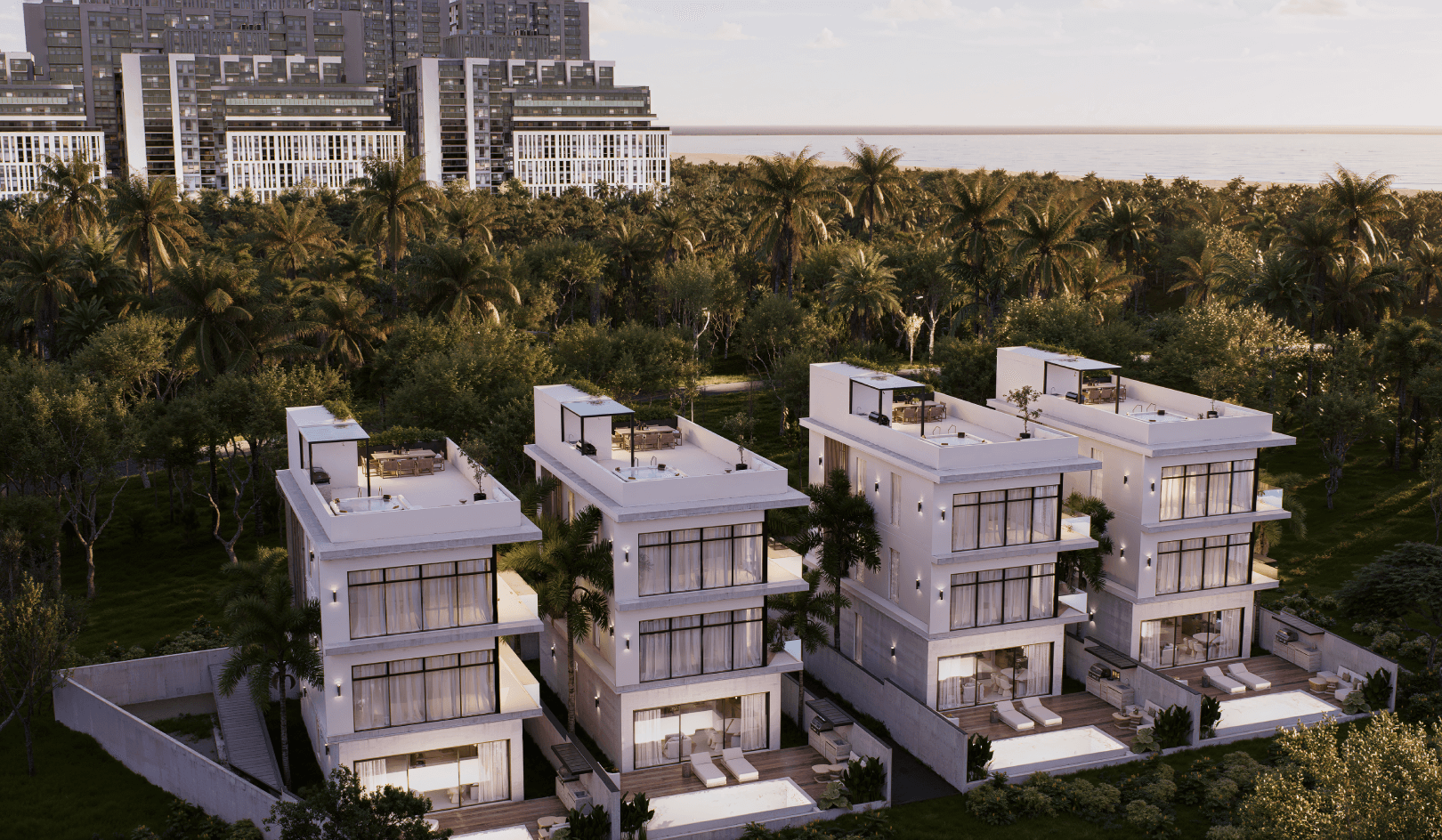 Luxury villa complex aerial view