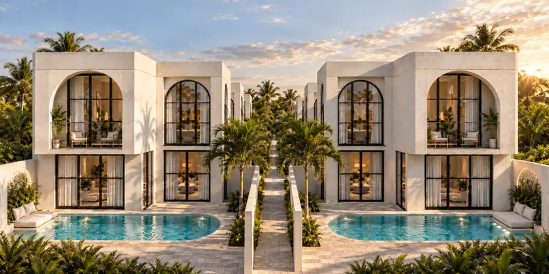 Bali Villas in Panglao, Bohol: 2-storey resort villas with arched windows and balconies, private pools and a garden lane