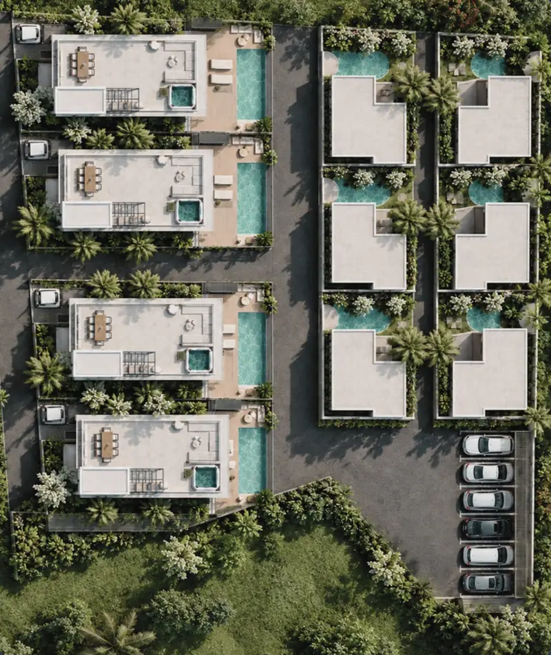 Site plan of the Panglao villa community: Prime Villas lots A to D and Bali Villas lots 1 to 6