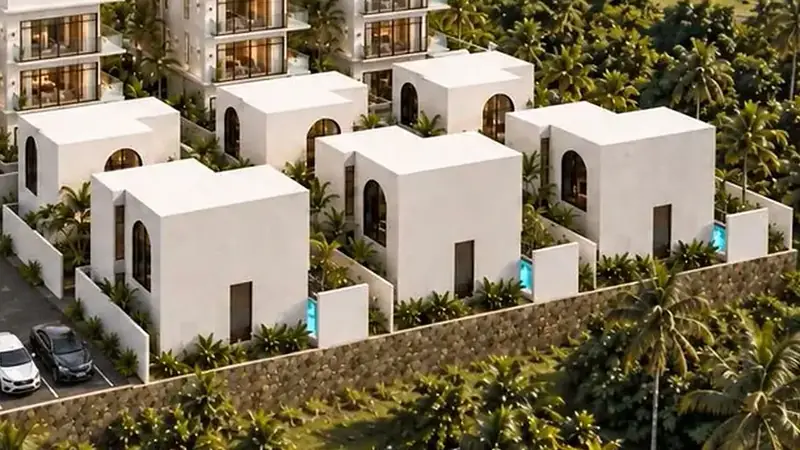 Bali Villas: 2-storey villas with arched windows and private pools