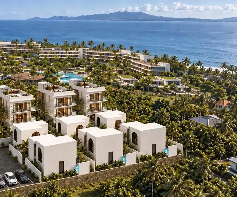 Prime Villas and Bali Villas with the sea and Bohol coastline beyond